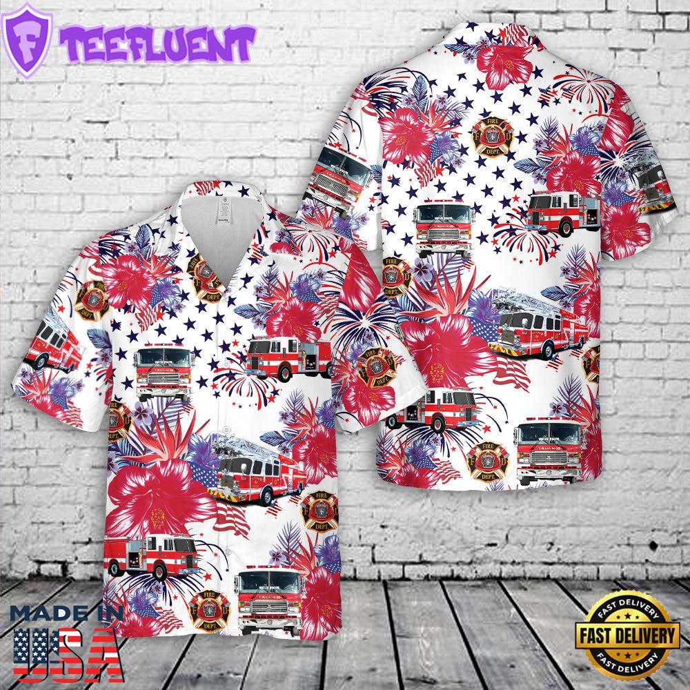Firefighter Fire Truck, 4th Of July Men's Hawaiian Shirt