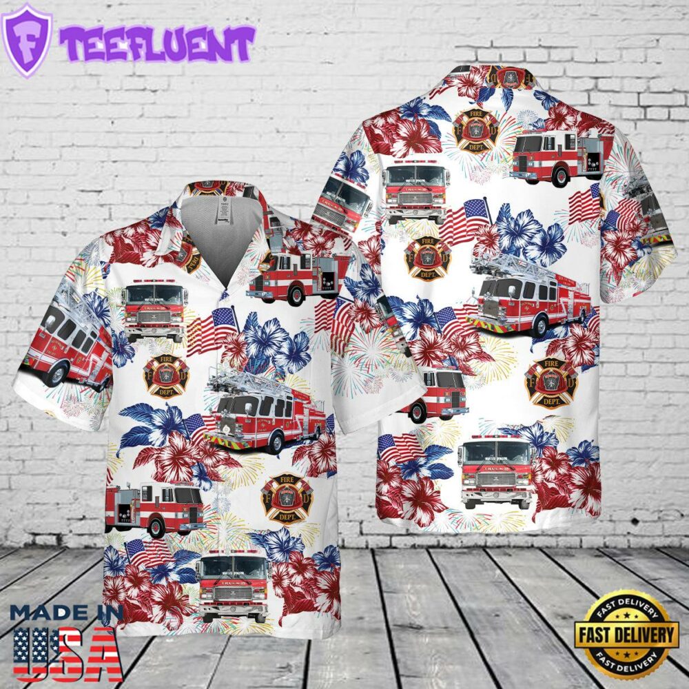 Firefighter Fire Truck, 4th Of July Pocket Hawaiian Shirt