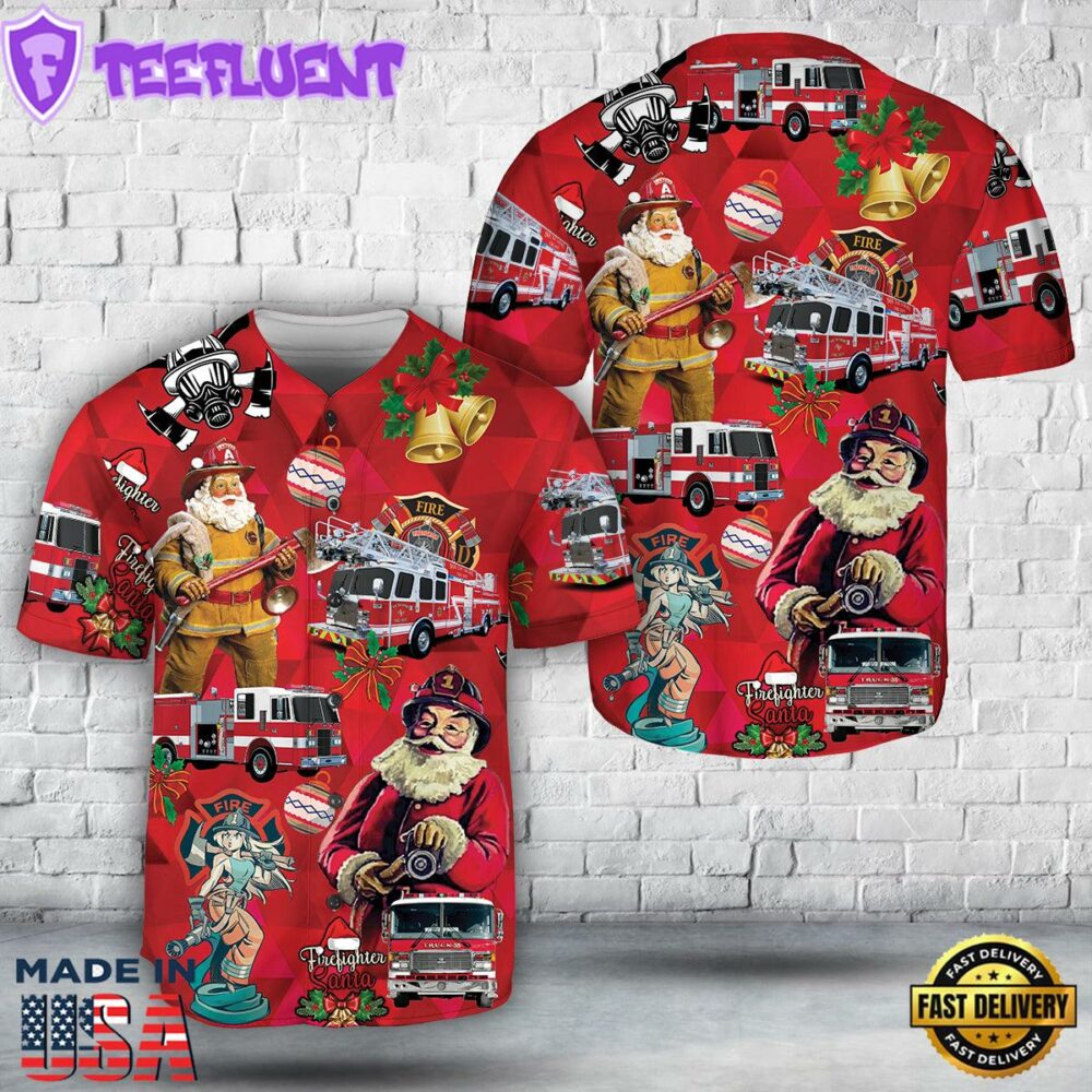 Firefighter Fire Truck Christmas Baseball Jersey