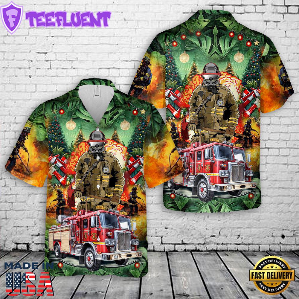 Firefighter Fire Truck Christmas Hawaiian Shirt 3