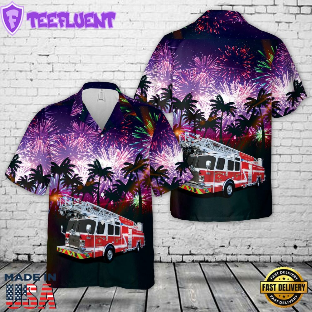 Firefighter Fire Truck Firework Hawaiian Shirt