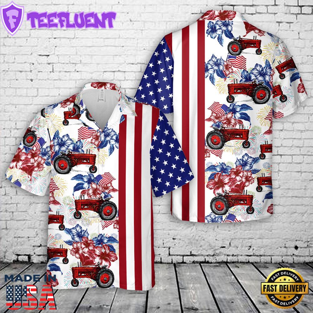 Firefighter Fire Truck Flag, 4th Of July Hawaiian Shirt