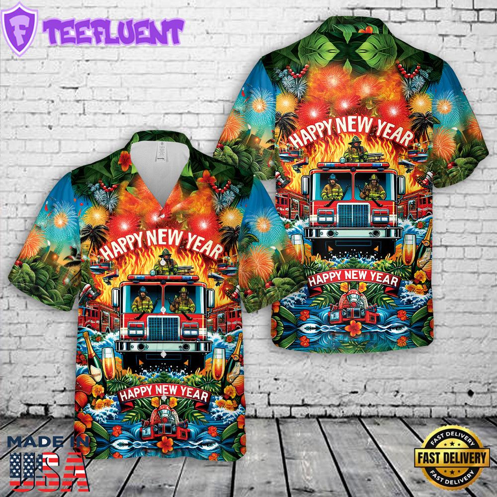 Firefighter Fire Truck Happy New Year Hawaiian Shirt