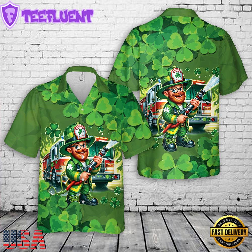 Firefighter Saint Patrick's Day Leprechaun Aloha Hawaiian Shirt