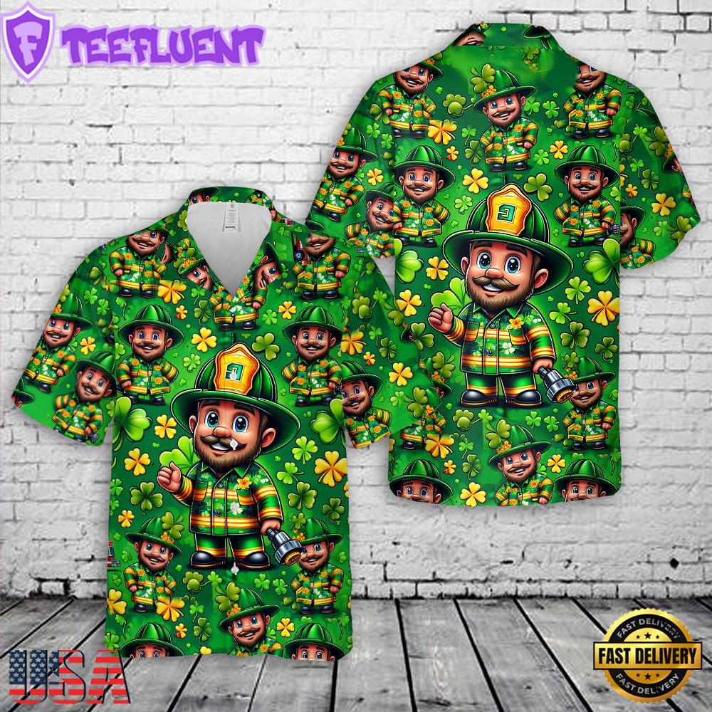 Firefighter Saint Patrick's Day Leprechaun Funny Hawaiian Shirt