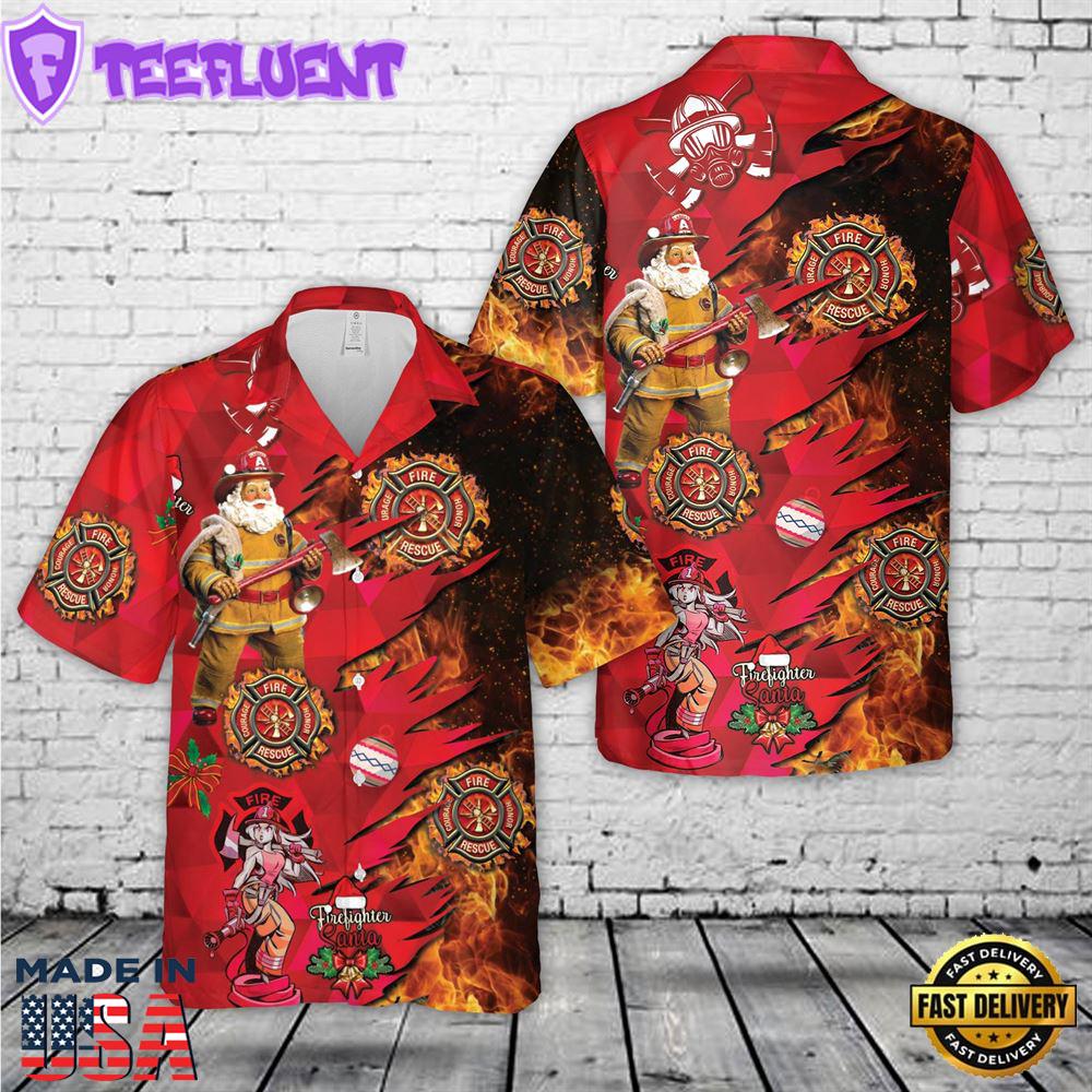 Firefighter Santa Christmas Hawaiian Shirt