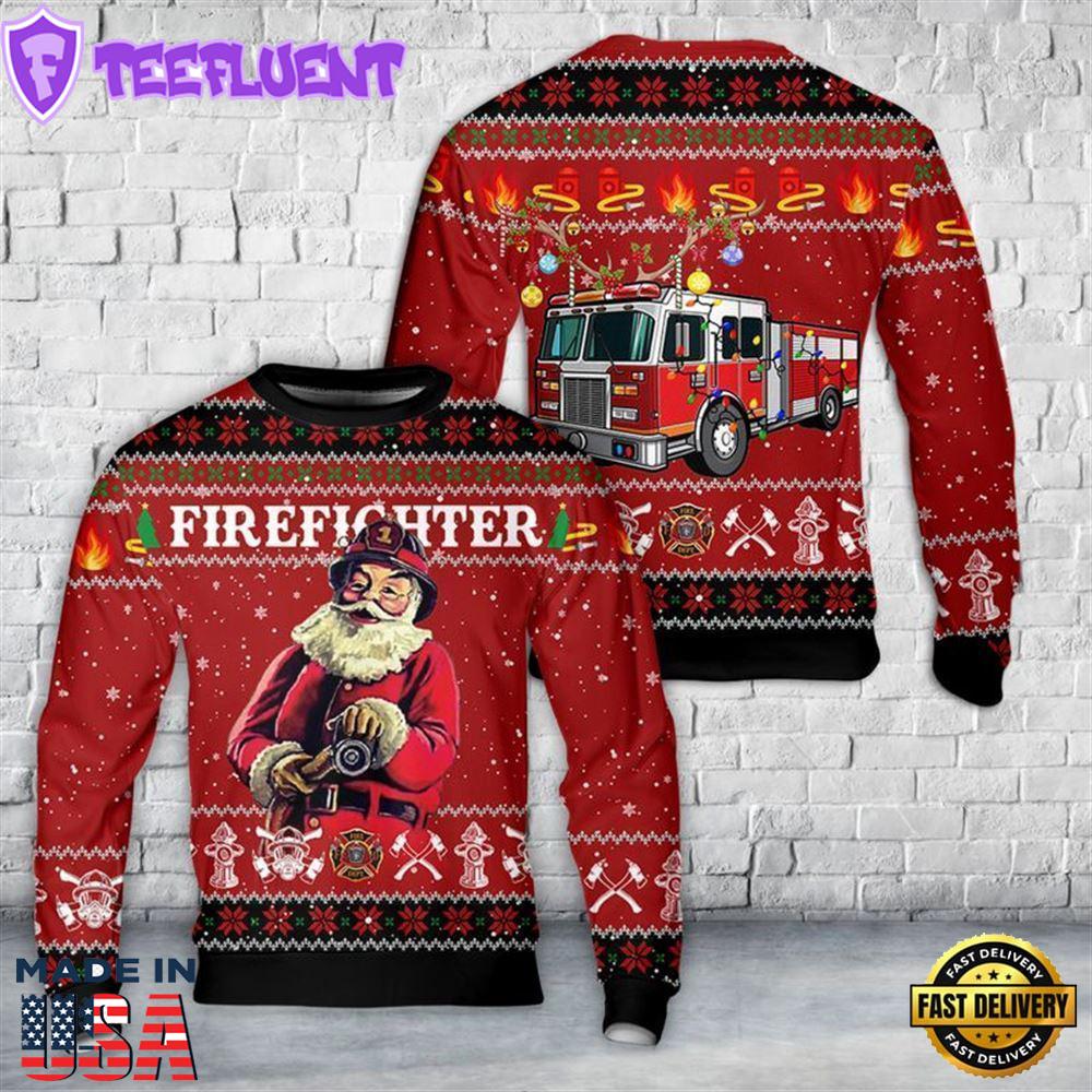Firefighter Santa Claus Ugly Christmas Sweater For Men And Women