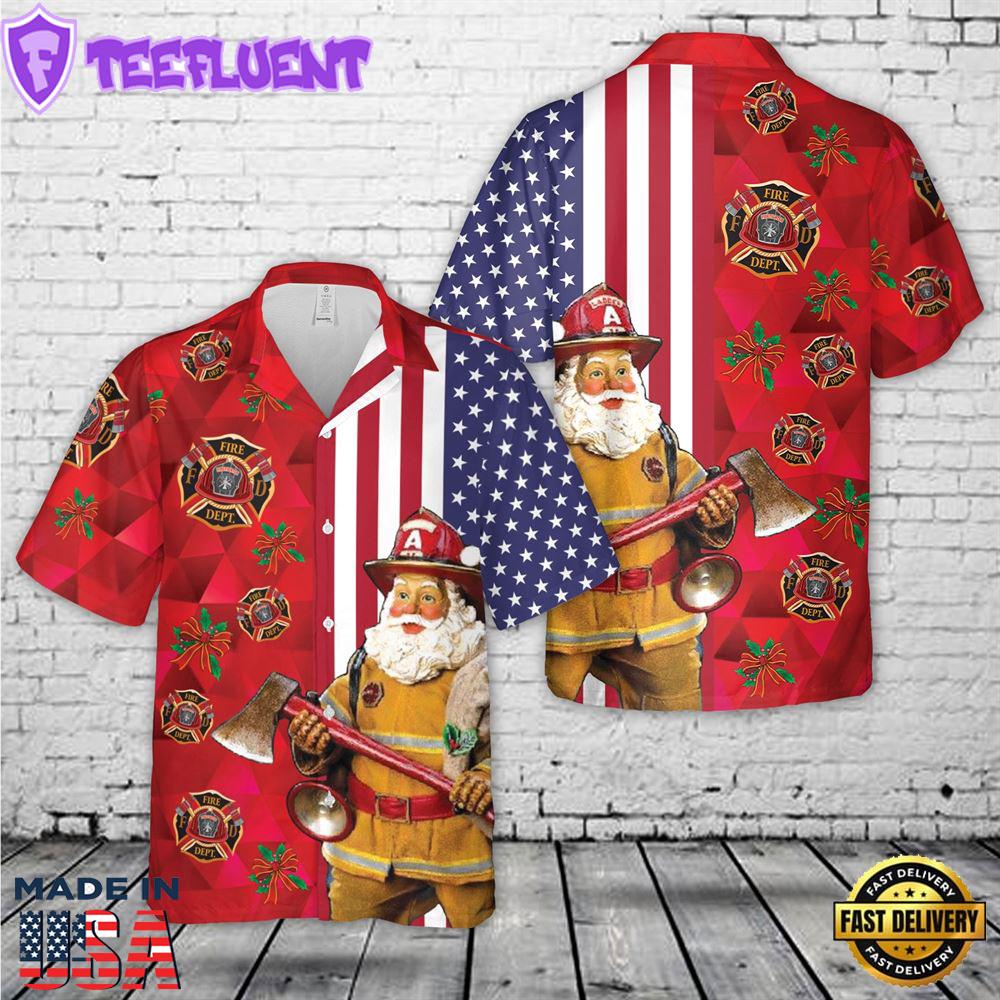 Firefighter Santa Flag Christmas Hawaiian Shirt