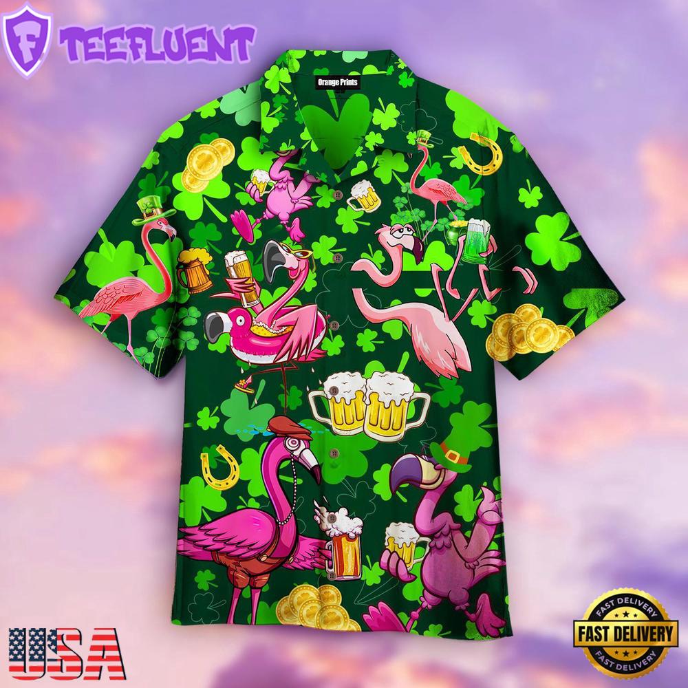 Flamingo And Beer Patrick'S Day Hawaiian Shirt