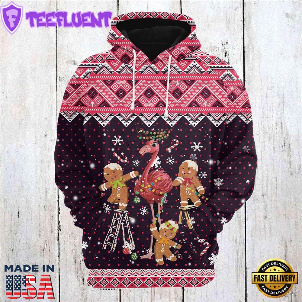 Flamingo Gingerbread Christmas Hoodie All Over Print
