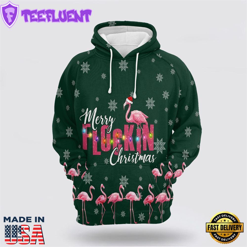 Flamingo Merry Flockin Christmas All Over Print 3D Hoodie Flamingo Merry Flockin Christmas All Over Print 3D Hoodie