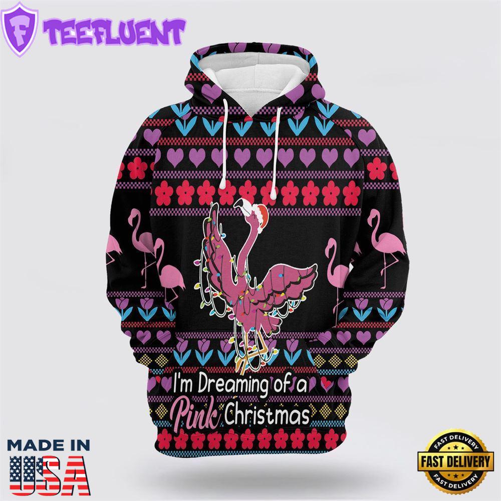 Flamingo Pink Christmas All Over Print 3D Hoodie