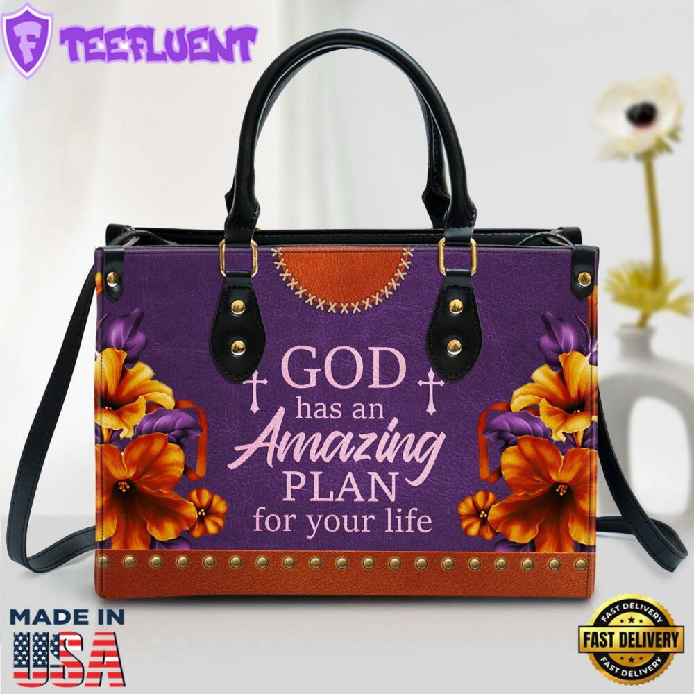 Floral Leather Handbag With Handle Worship Gift For Christians God Has An Amazing Plan For Your Life Christ Gifts Leather Bags