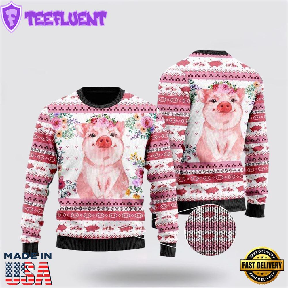 Floral Pink Piggy Ugly Christmas Sweater