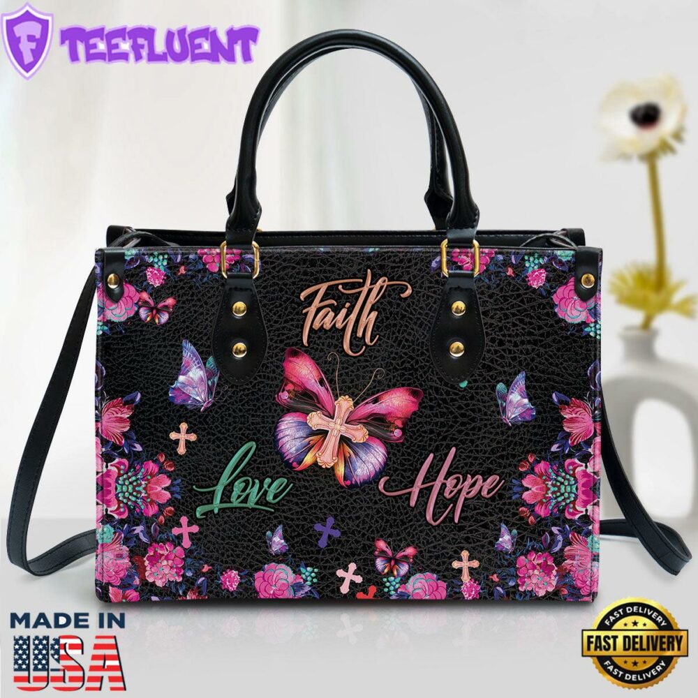 Flower Leather Handbag Faith Hope Love Leather Bag Christ Gifts Leather Bags