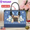 French Bull Dog Lover Leather Bag With Daisy Flowers