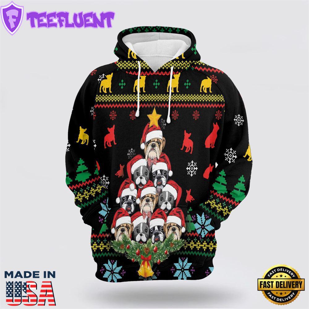 French Bulldog Christmas Tree All Over Print 3D Hoodie