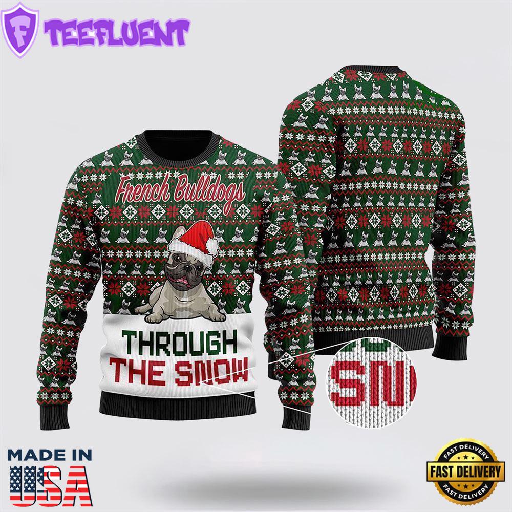 French Bulldogs Through The Snow Ugly Christmas Sweater For Men And Women