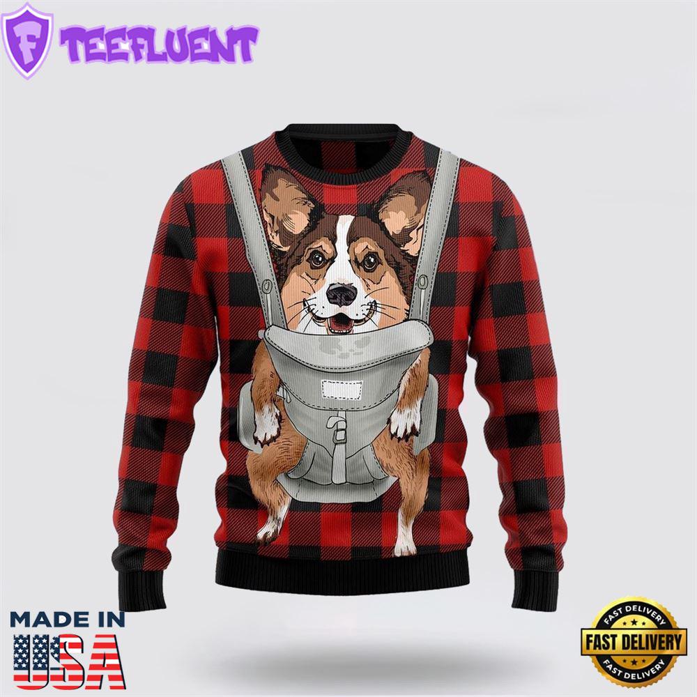 Front Carrier Dog Pembroke Welsh Corgi Ugly Christmas Sweater For Men And Women
