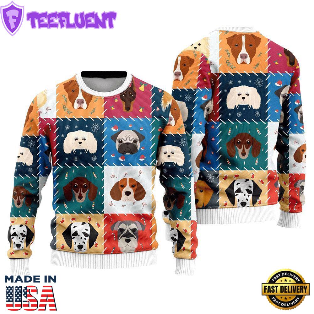 Funny Cartoon Dog Face Christmas Ugly Christmas Sweater For Men And Women