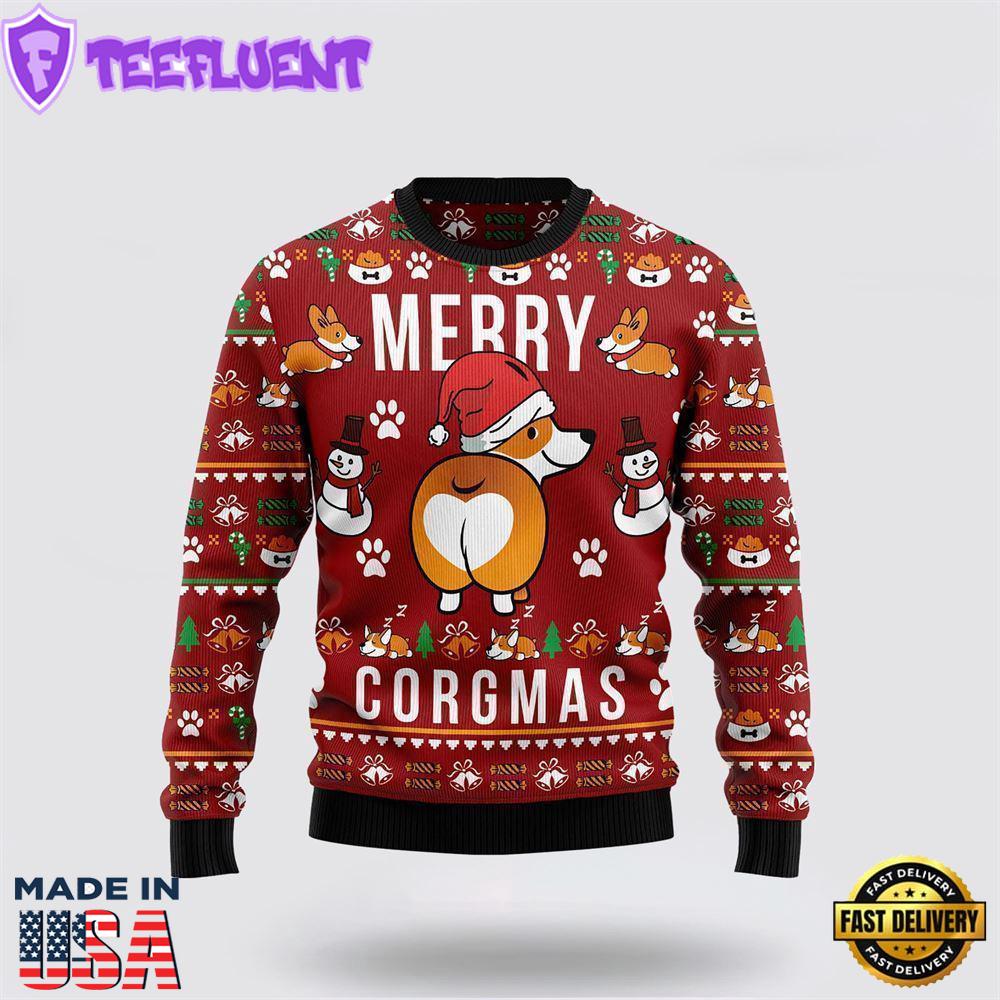 Funny Corgi Merry Corgmas 3D Ugly Christmas Sweater For Men And Women