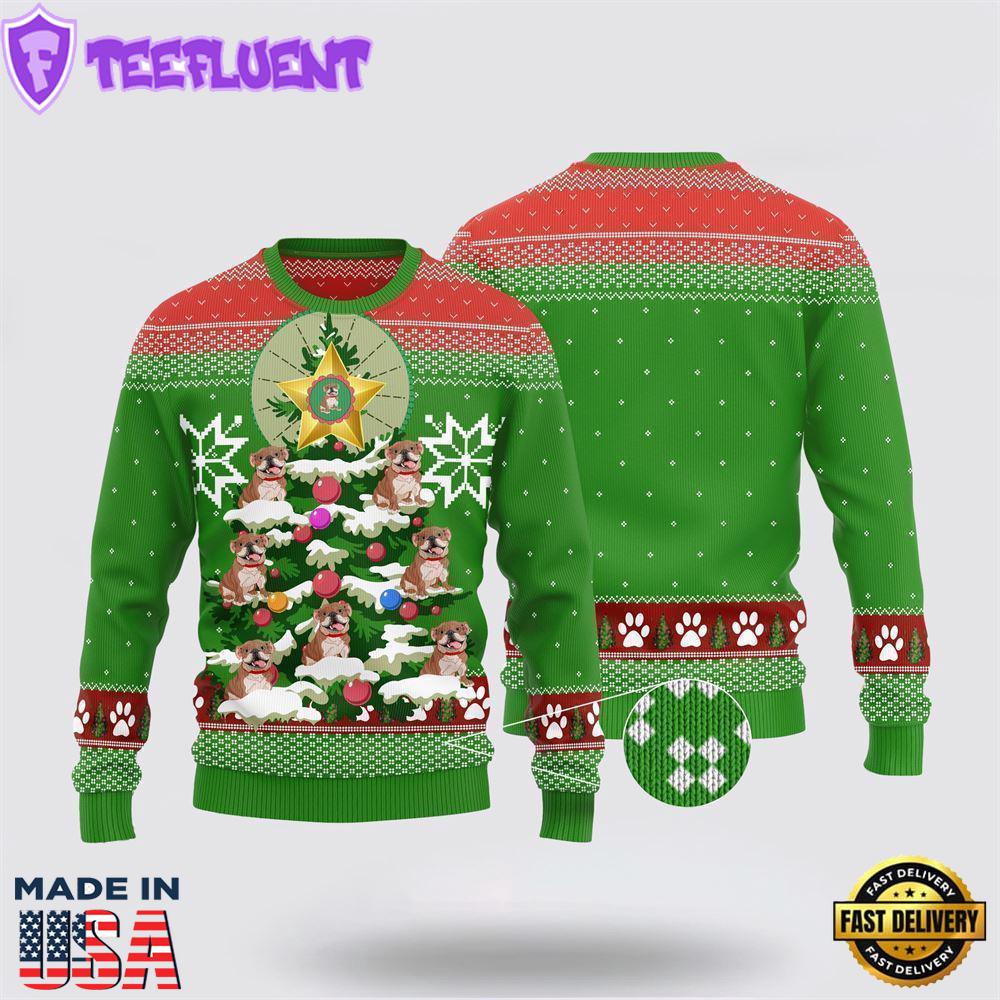 Funny Cute Bulldog Xmas Ugly Bulldog Tree Ugly Christmas Sweater For Men And Women