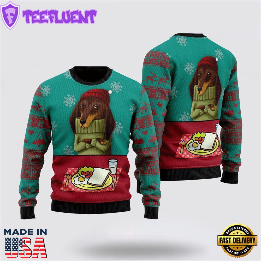 Funny Dachshund Breakfast Ugly Christmas Sweater For Men And Women