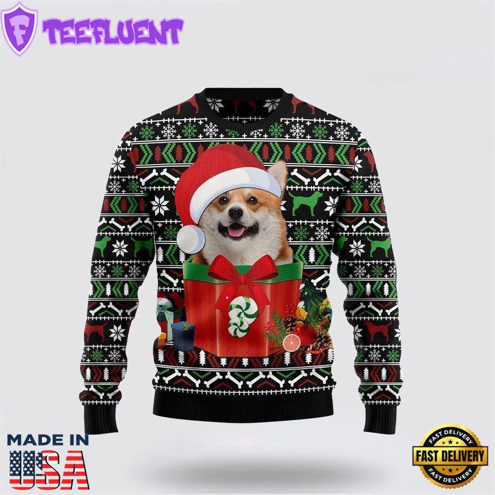 Funny Dog In The Gift Box Ugly Christmas Sweater For Men And Women