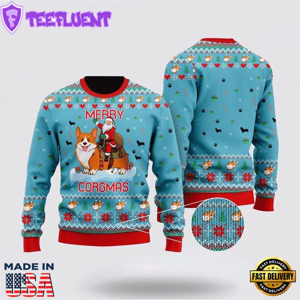 Funny Dog & Santa Claus Merry Corgmas Christmas Ugly Christmas Sweater For Men And Women