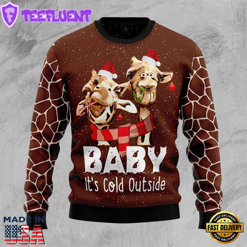 Funny Giraffe It's Cold Outside Ugly Christmas Sweater
