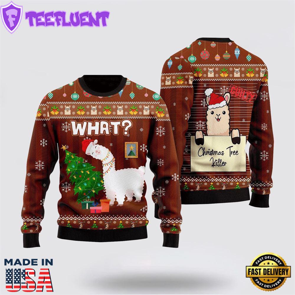 Funny Llama Destroys Christmas Tree Ugly Christmas Sweater
