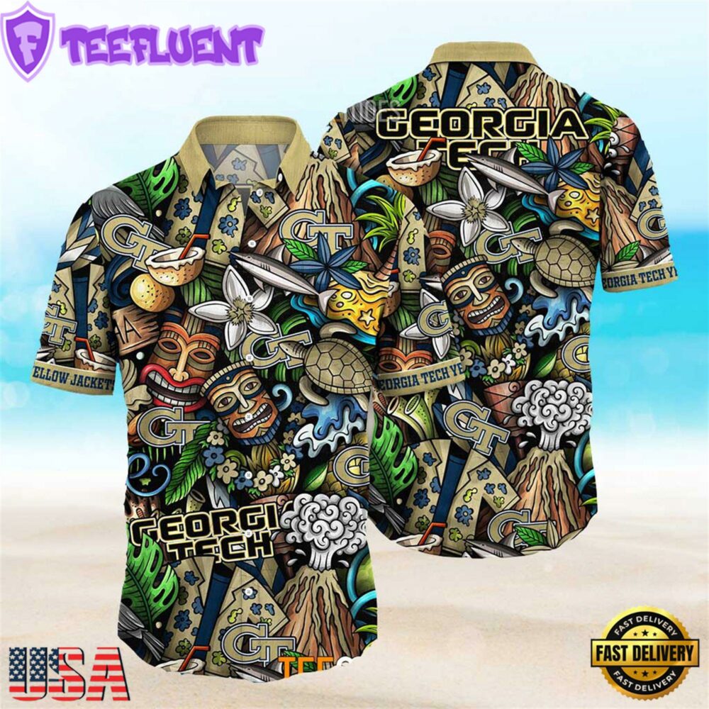 Georgia Tech Yellow Jackets Ncaa Mens Floral Special Design Hawaiian Shirt