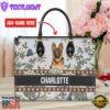 German Shepherd Dog Bior Leather Handbag With Flowers And Butterfly