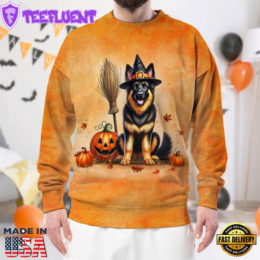 German Shepherd Dog In Spooky Autumn Halloween 3D Shirt