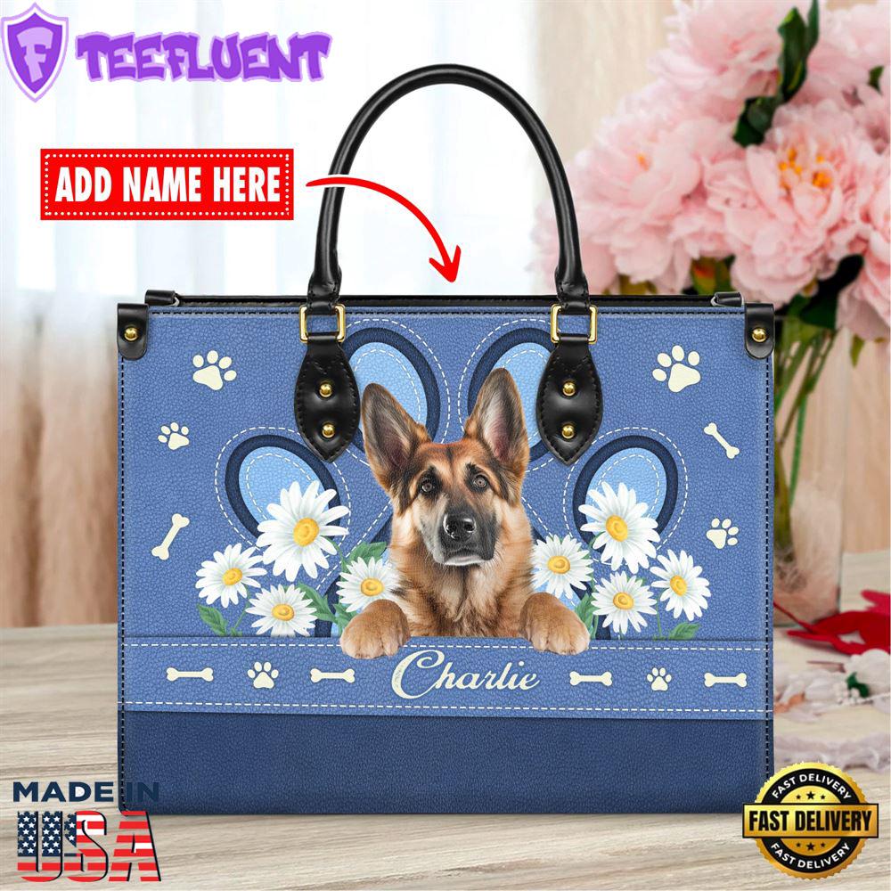German Shepherd Dog Lover Leather Bag With Daisy Flowers