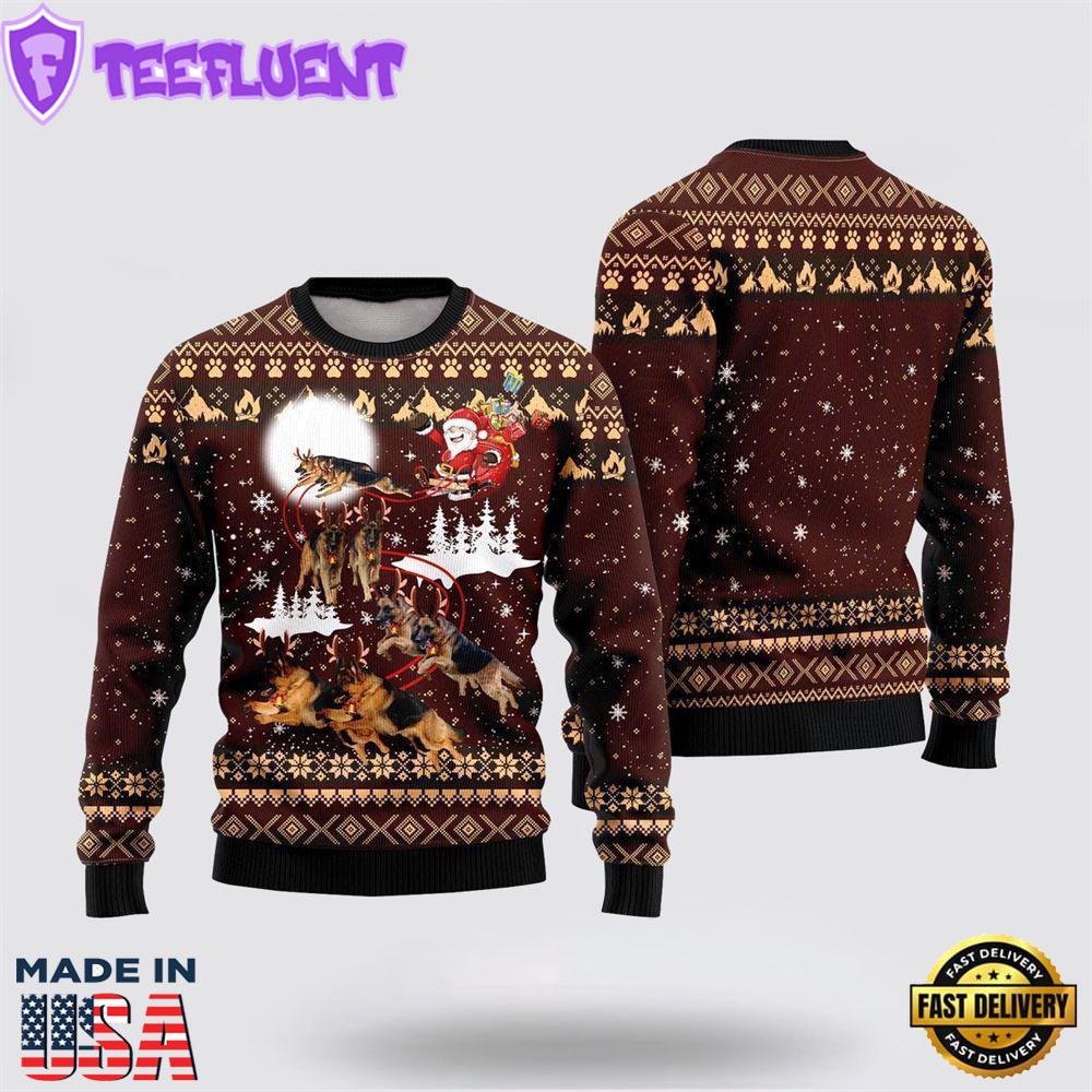 German Shepherd Dog Reindeers Car Ugly Christmas Sweater For Men And Women