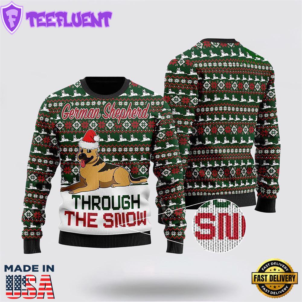 German Shepherd Dogs Through The Snow Ugly Christmas Sweater For Men And Women