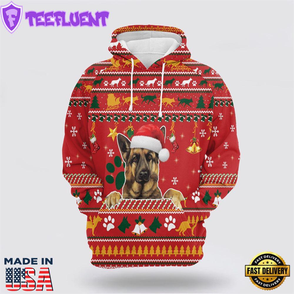German Shepherd Waiting For Christmas All Over Print 3D Hoodie