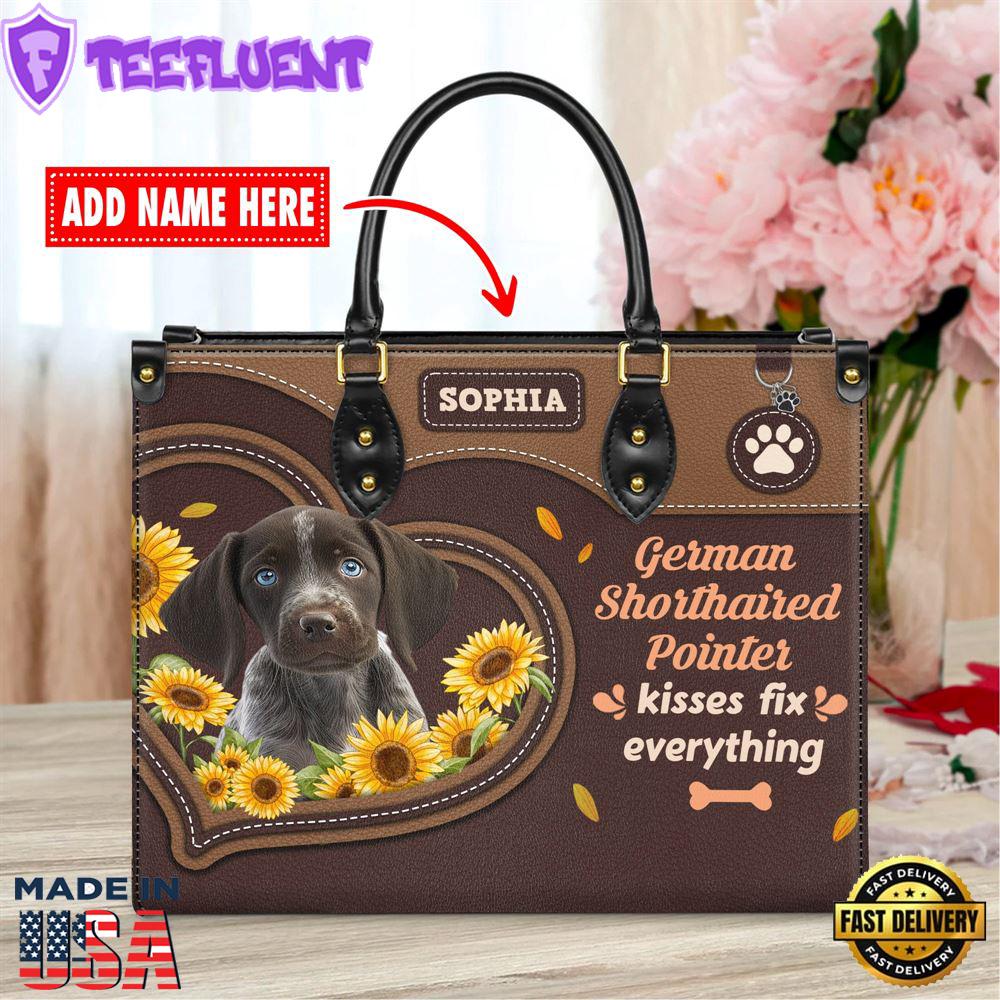 German Shorthaired Pointer Dog Kisses Fix Everything Leather Handbag