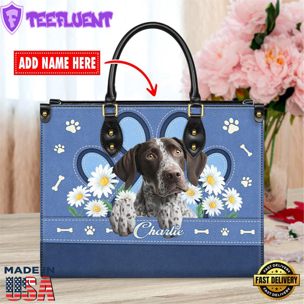 German Shorthaired Pointer Dog Lover Leather Bag With Daisy Flowers