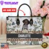 German Wirehaired Pointer Dog Bior Leather Handbag With Flowers And Butterfly