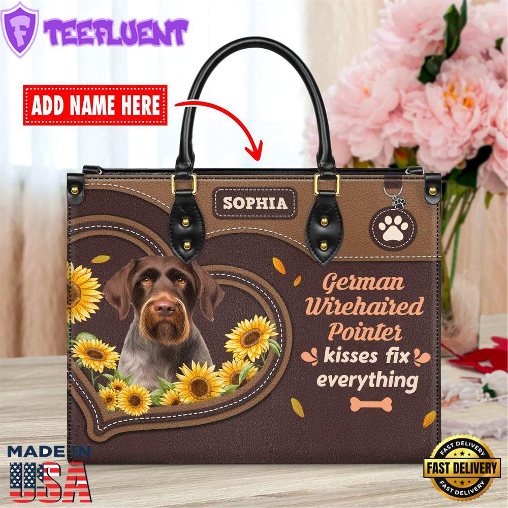 German Wirehaired Pointer Dog Kisses Fix Everything Leather Handbag