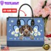 German Wirehaired Pointer Dog Lover Leather Bag With Daisy Flowers