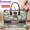 Giant Schnauzer Dog Bior Leather Handbag With Flowers And Butterfly