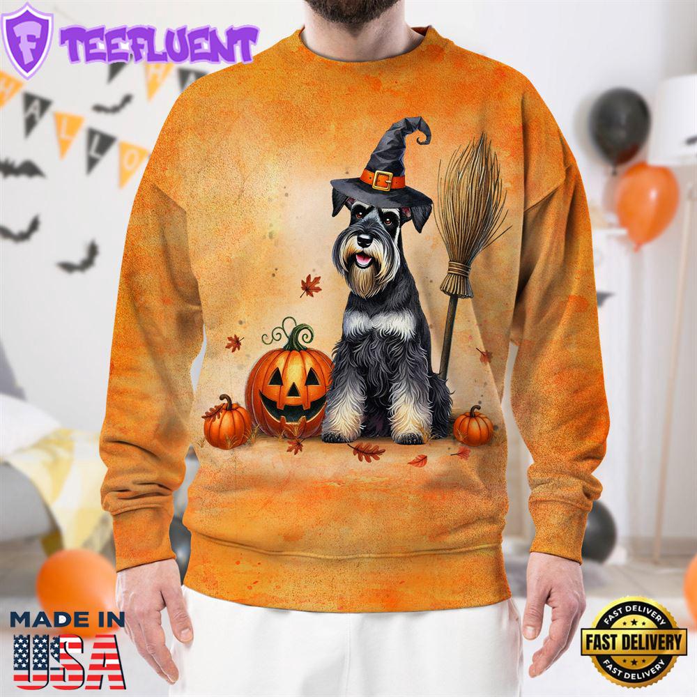 Giant Schnauzer Dog In Spooky Autumn Halloween 3D Shirt