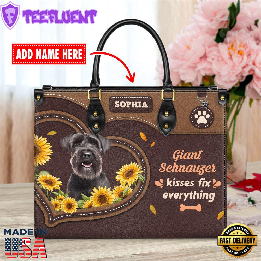 Giant Schnauzer Dog Kisses Fix Everything Leather Handbag