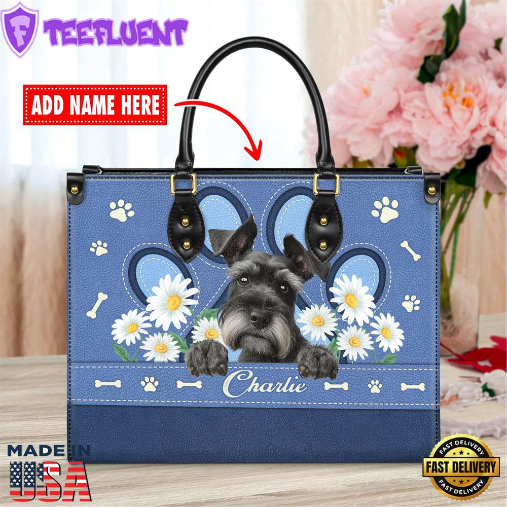Giant Schnauzer Dog Lover Leather Bag With Daisy Flowers