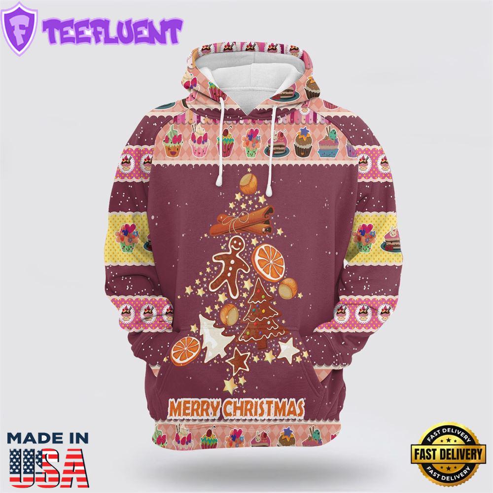 Gingerbread Christmas Tree All Over Print 3D Hoodie