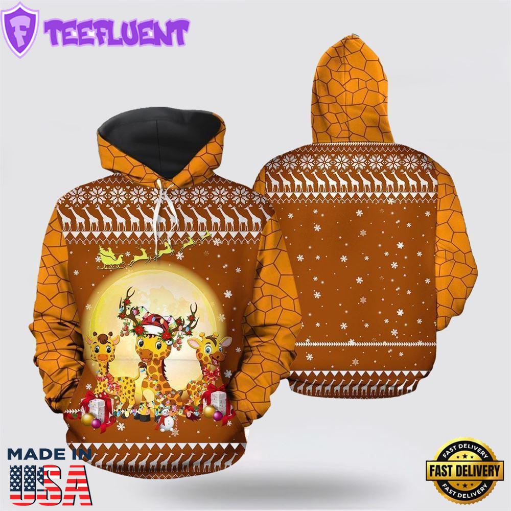 Giraffe Christmas All Over Print 3D Hoodie