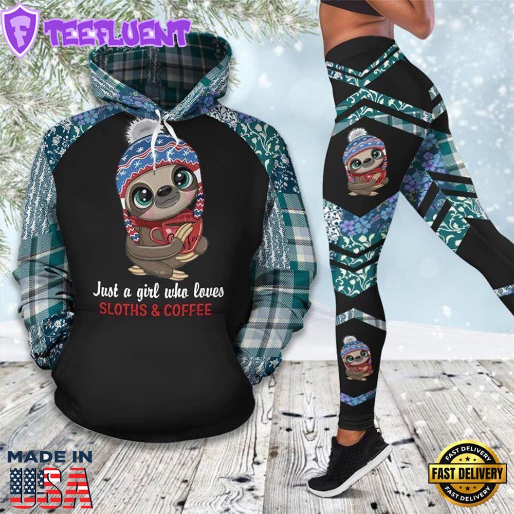 Girl Loves Sloths Andoffee All Over Print Leggings Hoodie Set Outfit For Women Gift Xmas